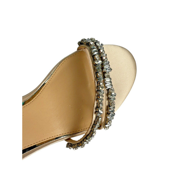 JEWEL BADGLEY MISCHKA Alia Evening Sandals Size 9 Champaign Satin Jeweled NWOB‎ - Picture 5 of 10